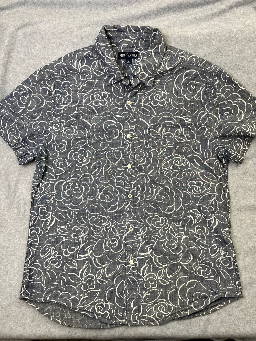 J.Crew Mercantile Men’s Short Sleeve Button Up Preppy Floral Blue Large